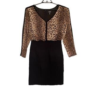 NICOLE by NICOLE MILLER Animal Print Dress Sz 10 Black Brown Leopard Sheer